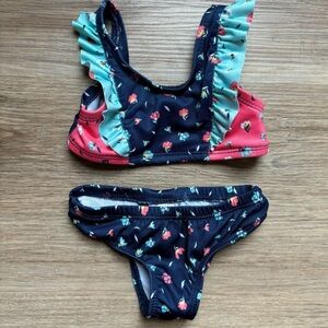 NWOT Pink Platinum Blue and Pink Flower Ruffle Bikini Two Piece Swimsuit